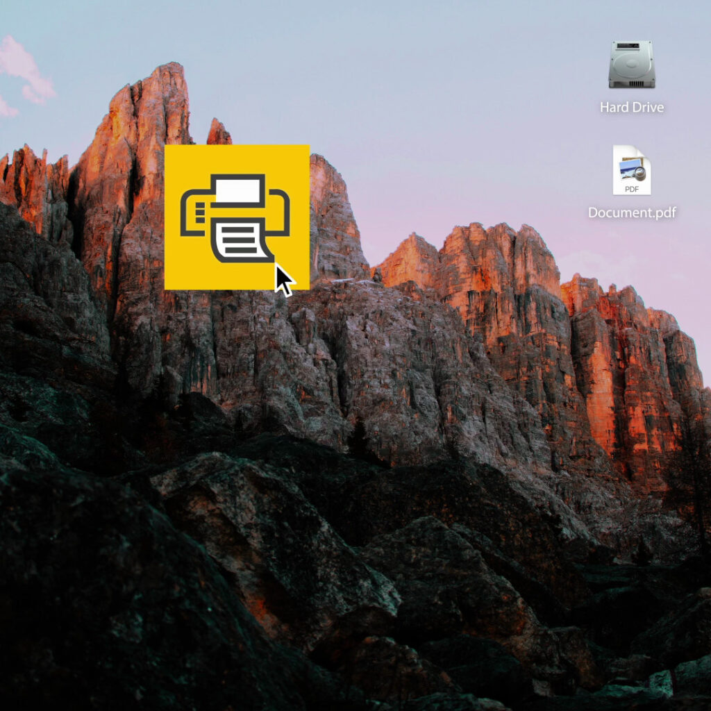 computer desktop with pointer near printer icon